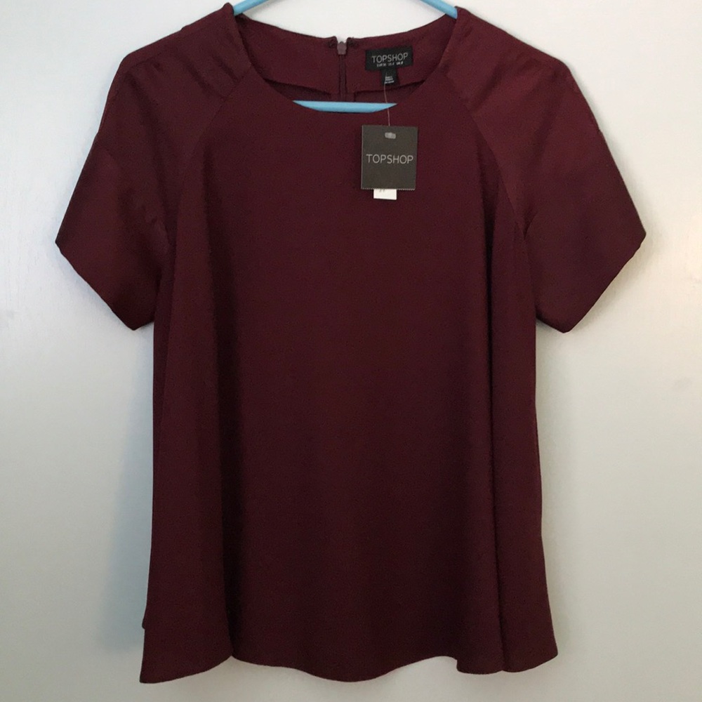 NWT Topshop Maroon Short Sleeve Top Sz 4